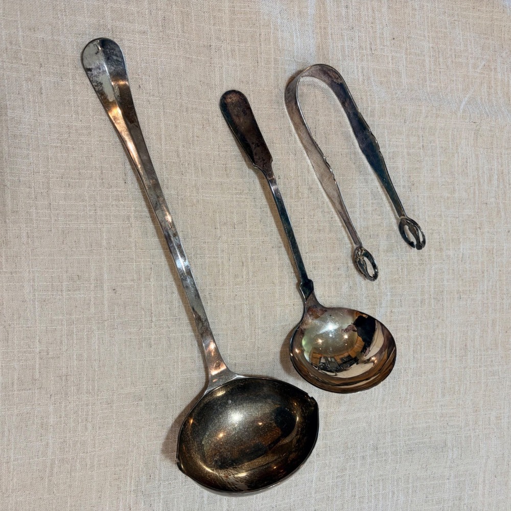 Lot of‎ Vintage Silverplated Ladles and Sugar Tongs 3pc
